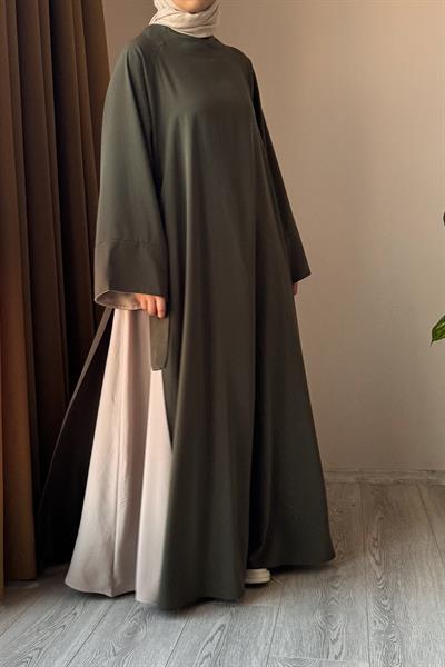 Garni Elbiseli Takım - Haki/ Açık bej