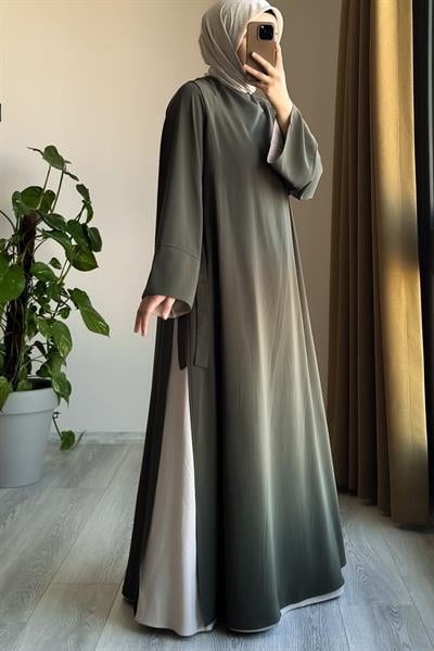 Garni Elbiseli Takım - Haki/ Açık bej