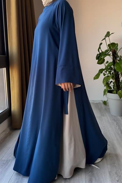 Garni Elbiseli Takım - İndigo/ Açık bej