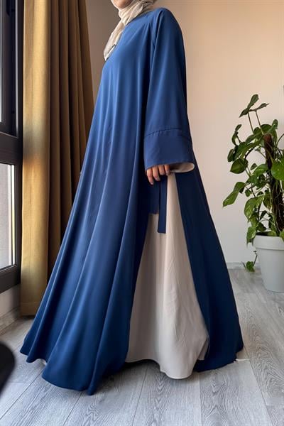 Garni Elbiseli Takım - İndigo/ Açık bej