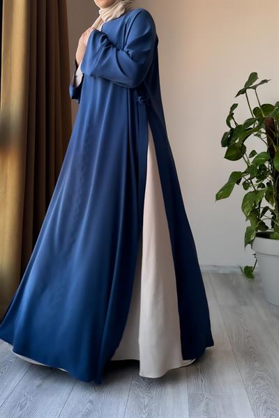 Garni Elbiseli Takım - İndigo/ Açık bej