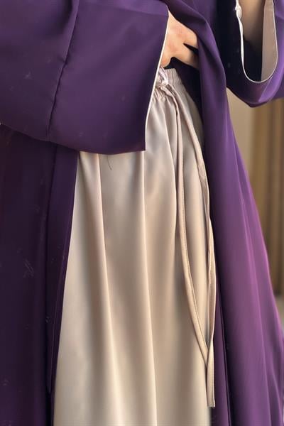 Garni Elbiseli Takım - Mürdüm/ Açık bej