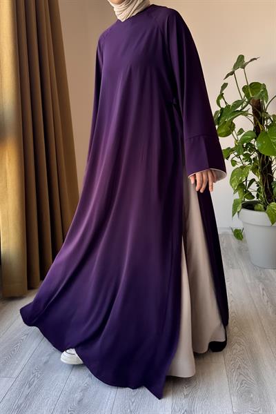 Garni Elbiseli Takım - Mürdüm/ Açık bej