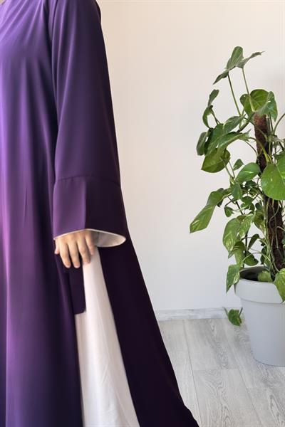 Garni Elbiseli Takım - Mürdüm/ Açık bej