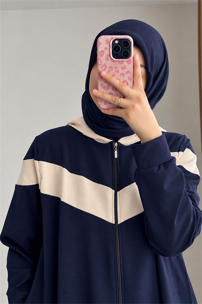 Garnili Sweat Takım - Lacivert/ Bej