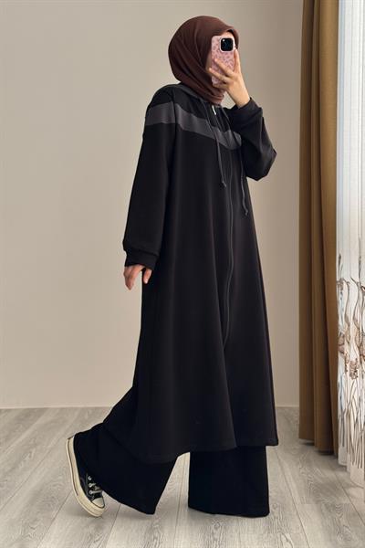 Garnili Sweat Takım - Siyah/ Gri