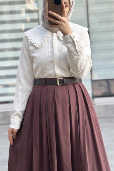 Geniş Pileli Etek - Kahve