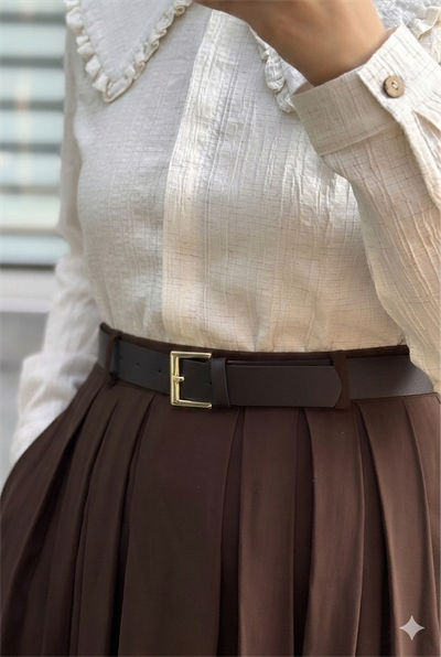 Geniş Pileli Etek - Kahve