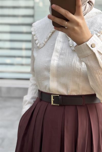 Geniş Pileli Etek - Kahve