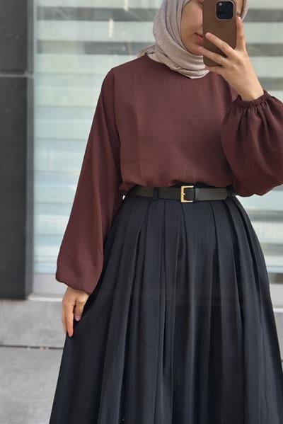 Geniş Pileli Etek - Siyah