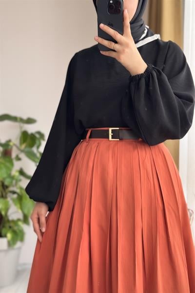 Geniş Pileli Etek - Somon