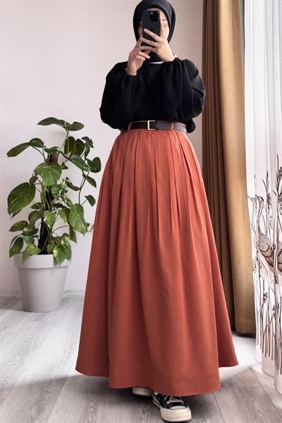 Geniş Pileli Etek - Somon