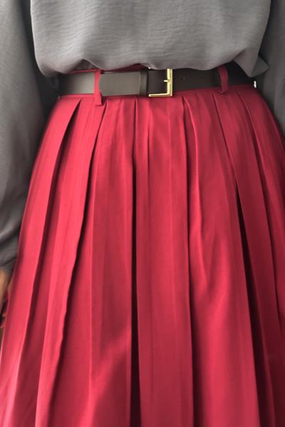 Geniş Pileli Etek - Vişne