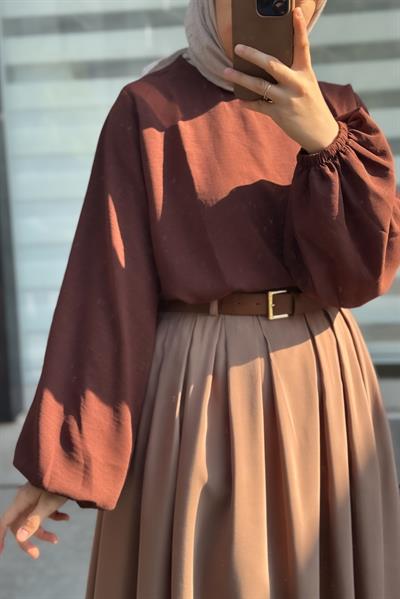 Geniş Pileli Etek - Vizon