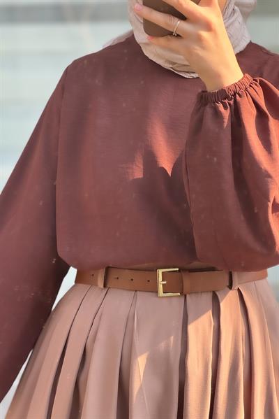 Geniş Pileli Etek - Vizon