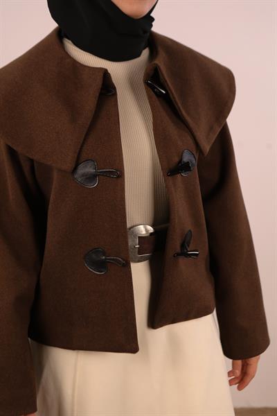 Geniş Yaka Kaşe Ceket - Acı kahve