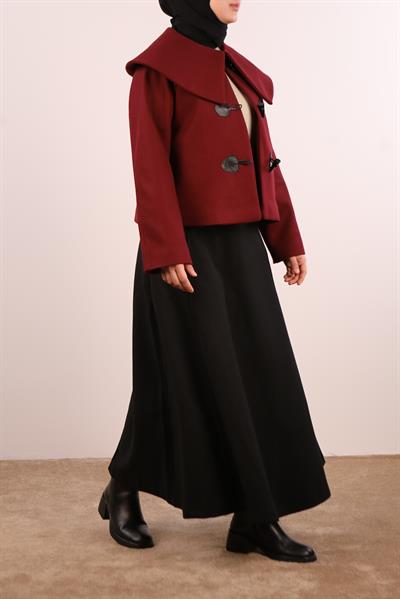 Geniş Yaka Kaşe Ceket - Bordo