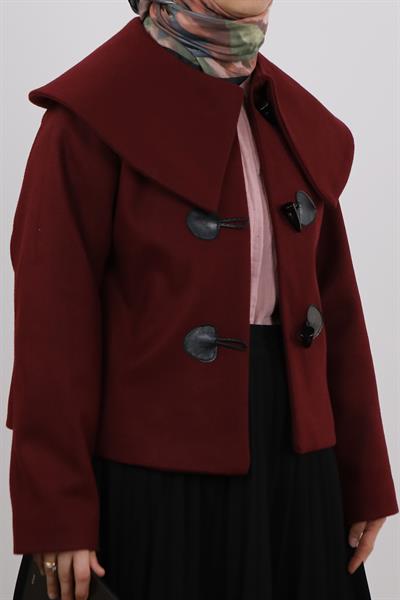 Geniş Yaka Kaşe Ceket - Bordo