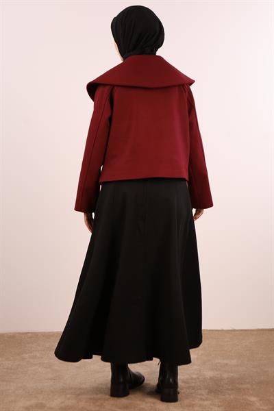 Geniş Yaka Kaşe Ceket - Bordo