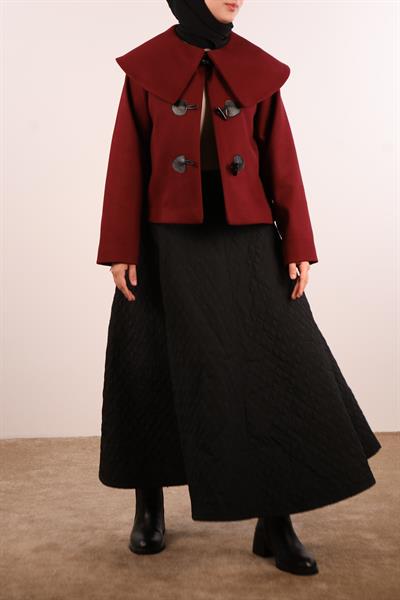 Geniş Yaka Kaşe Ceket - Bordo