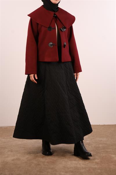 Geniş Yaka Kaşe Ceket - Bordo