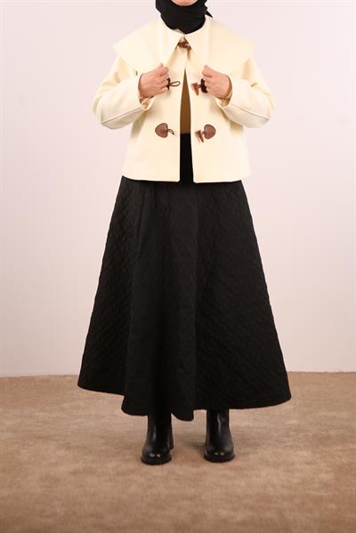 Geniş Yaka Kaşe Ceket - Tereyağ