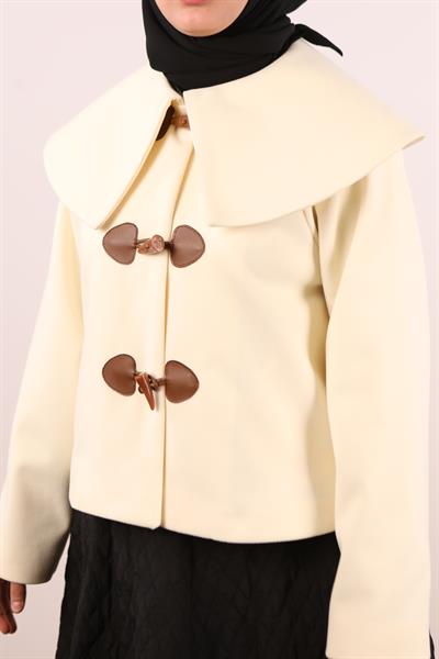 Geniş Yaka Kaşe Ceket - Tereyağ