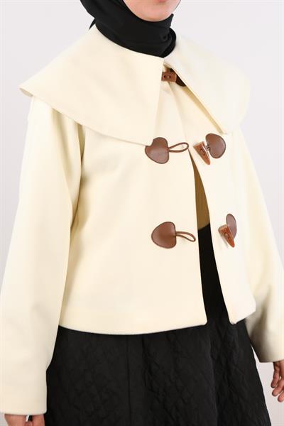 Geniş Yaka Kaşe Ceket - Tereyağ