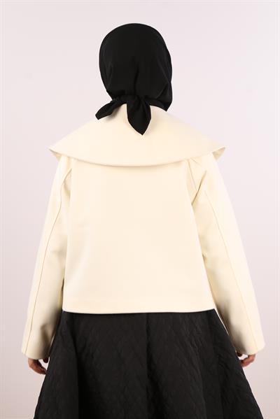 Geniş Yaka Kaşe Ceket - Tereyağ