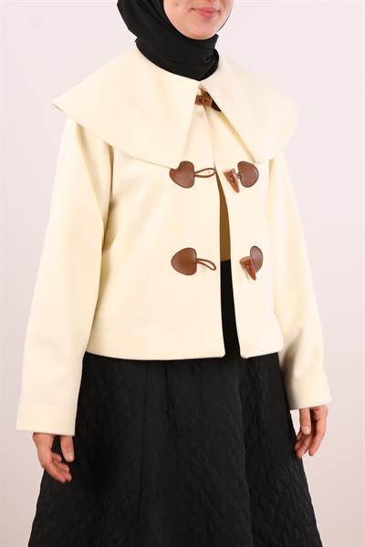 Geniş Yaka Kaşe Ceket - Tereyağ