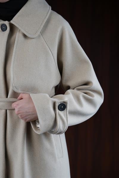 Gizli Pat Rüzgarlıklı Kaban - Bej