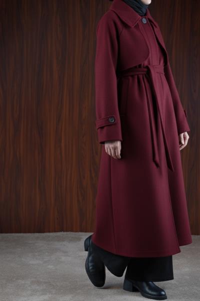 Gizli Pat Rüzgarlıklı Kaban - Bordo
