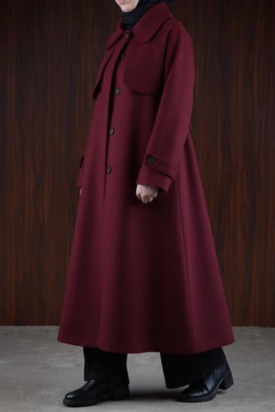 Gizli Pat Rüzgarlıklı Kaban - Bordo