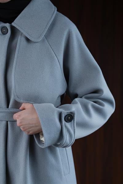 Gizli Pat Rüzgarlıklı Kaban - Soft mavi