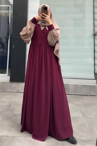 Hijabi Elbise - Bordo/ Bej