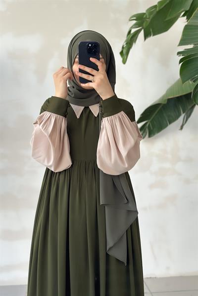 Hijabi Elbise - Haki yeşil