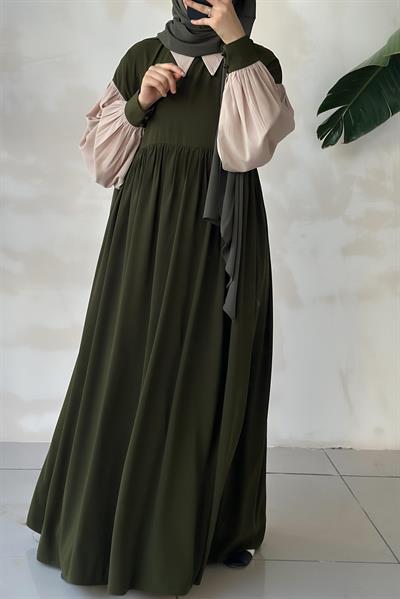 Hijabi Elbise - Haki yeşil
