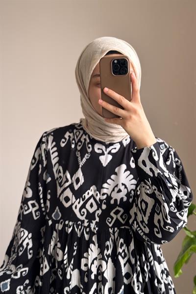 Hilal Elbise - Siyah etnik desen