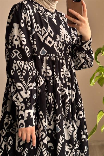 Hilal Elbise - Siyah etnik desen