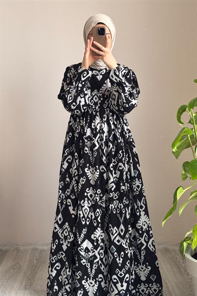 Hilal Elbise - Siyah etnik desen