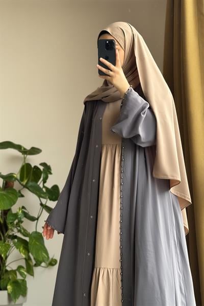 İncili Abaya - Gri