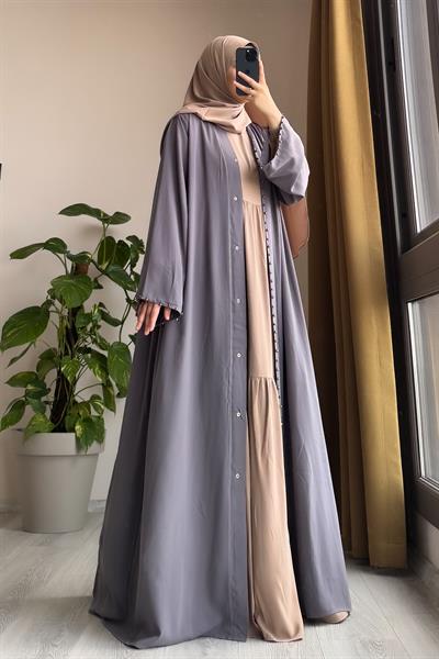 İncili Abaya - Gri