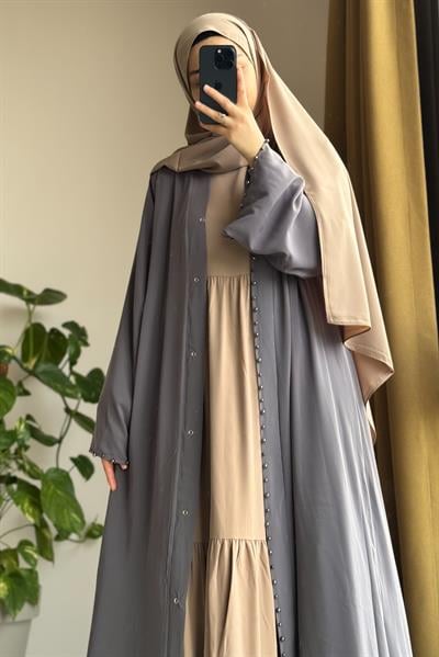 İncili Abaya - Gri