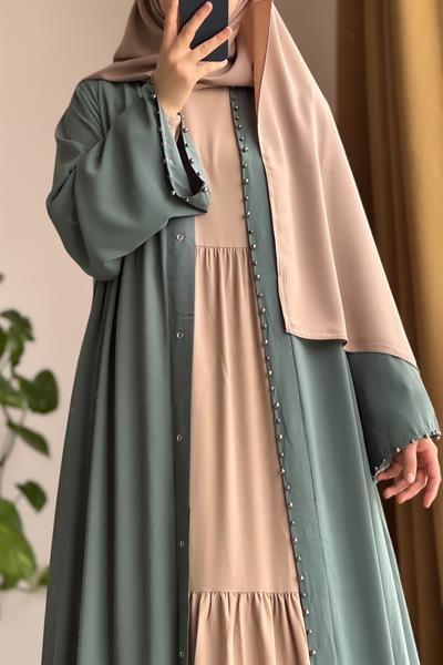 İncili Abaya - Mint yeşil