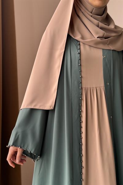 İncili Abaya - Mint yeşil