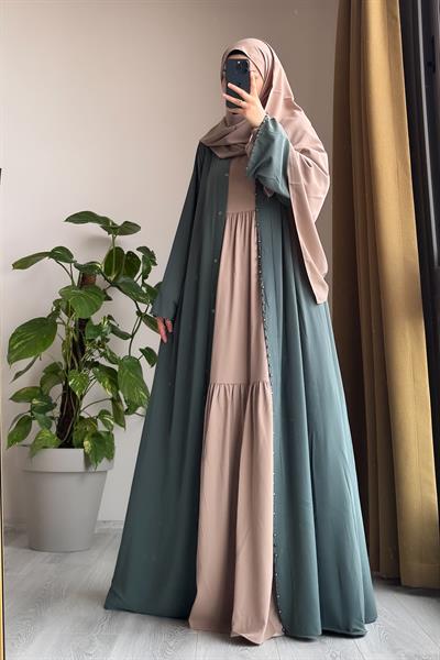 İncili Abaya - Mint yeşil