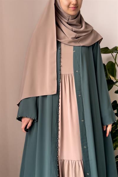 İncili Abaya - Mint yeşil