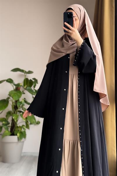 İncili Abaya - Siyah