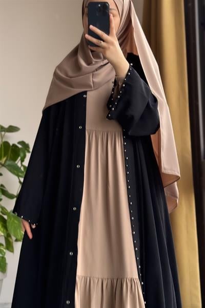 İncili Abaya - Siyah