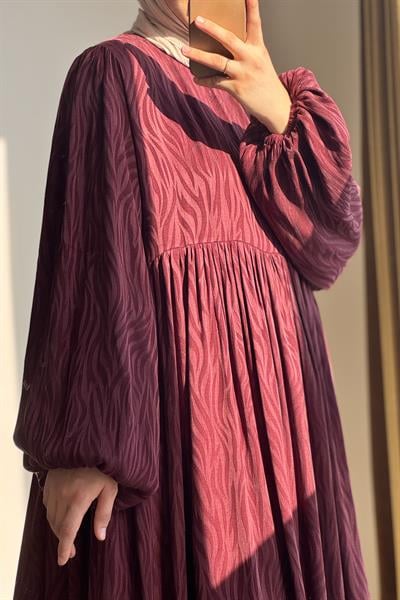 İpek Cupra Elbise - Bordo desen